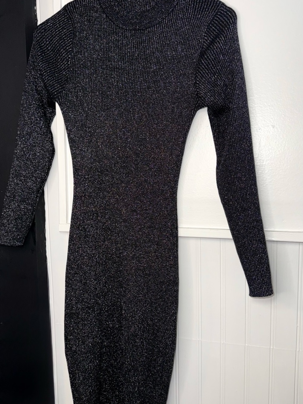 Long-Sleeve Black Metallic Knit Bodycon Dress